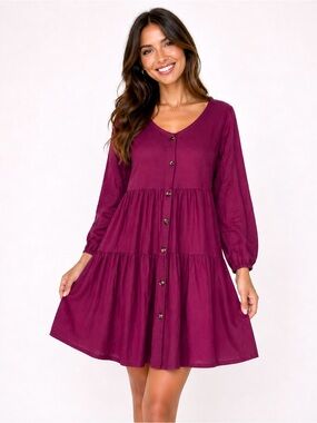 AIFER Tiered Button-Down Dress in a Gorgeous rich burgundy/wine red color Size M